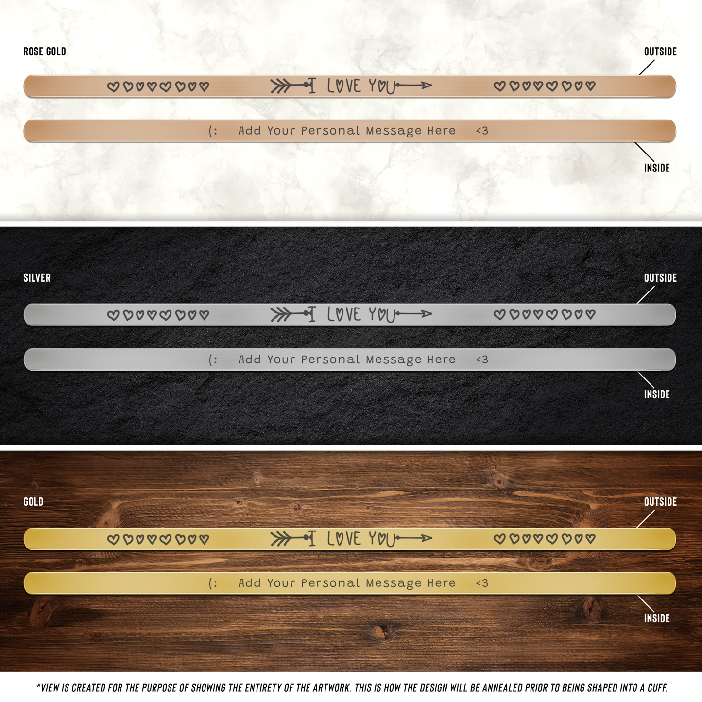 I Love You - Adjustable Cuff Bracelet w/Custom Engraving