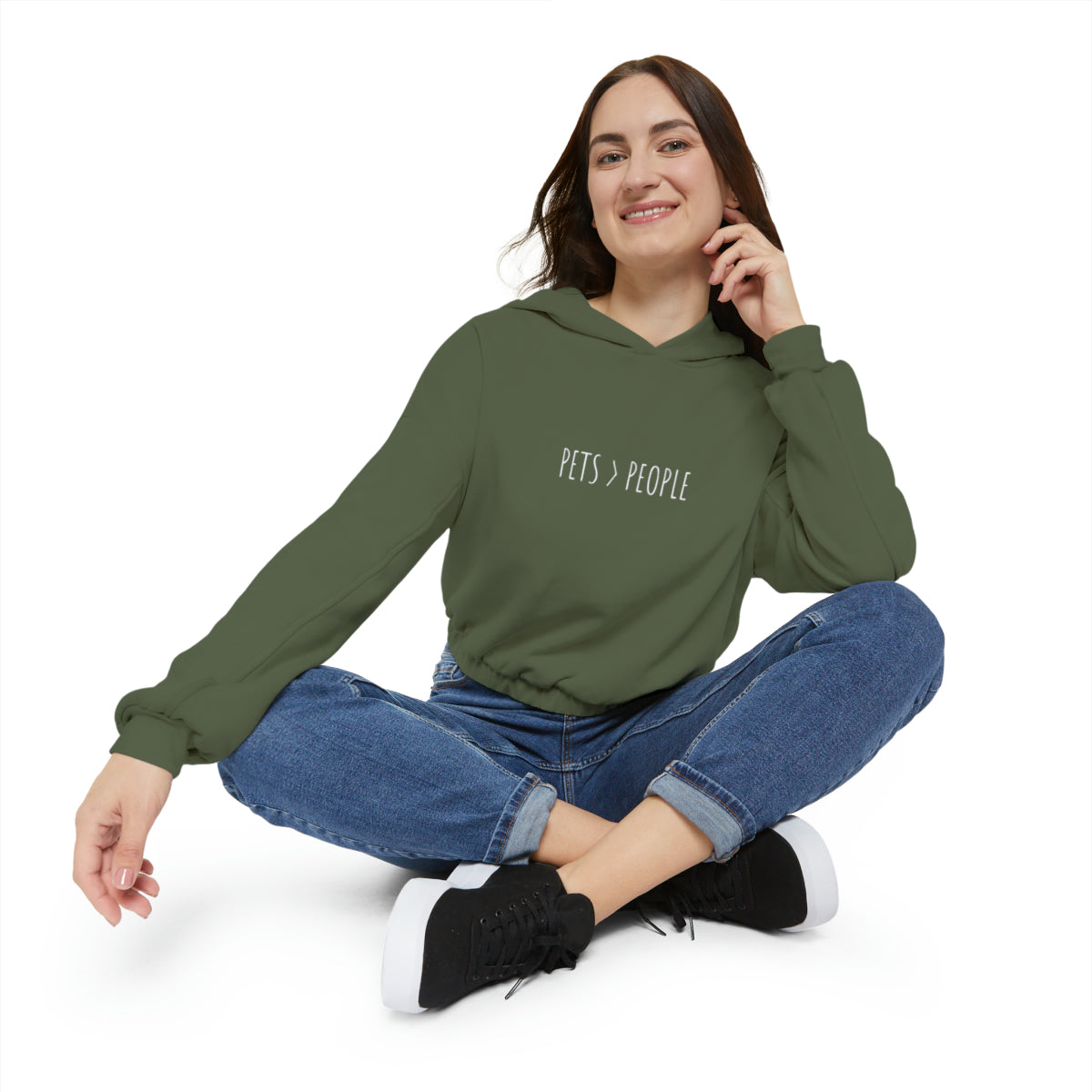 Pets Over People - Women's Cinched Bottom Hoodie